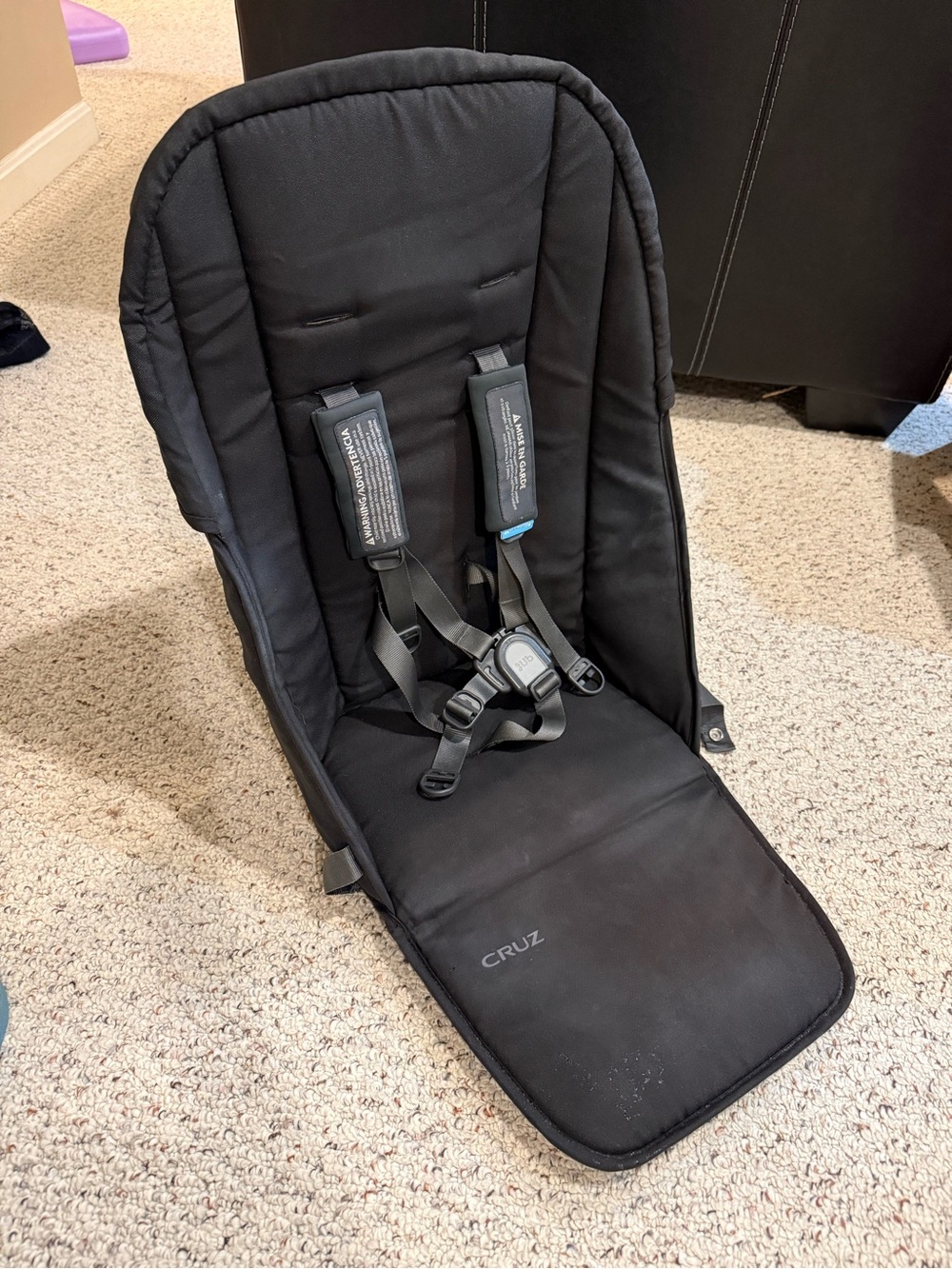 Uppababy Cruz Fabric Black Stroller Seat Insert with 5-Point Harness